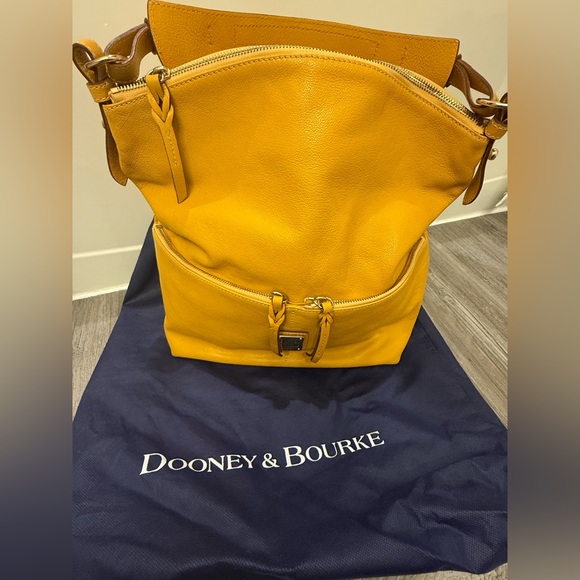 Dooney and Bourke Yellow Zippered Hobo Bag with Gold Embellishments - Picture 8 of 12